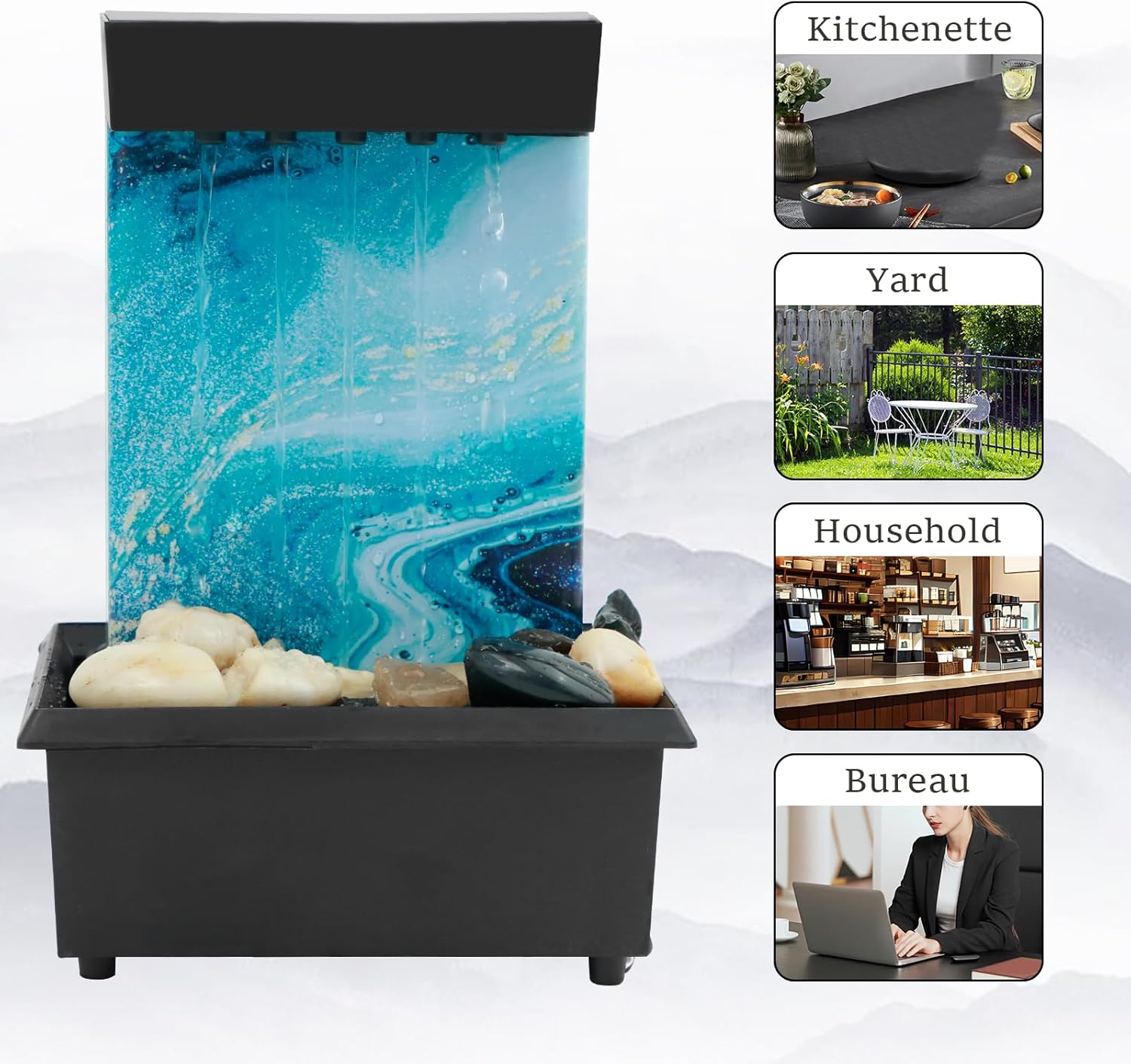 Light Blue Tabletop Fountain with Sound and Light