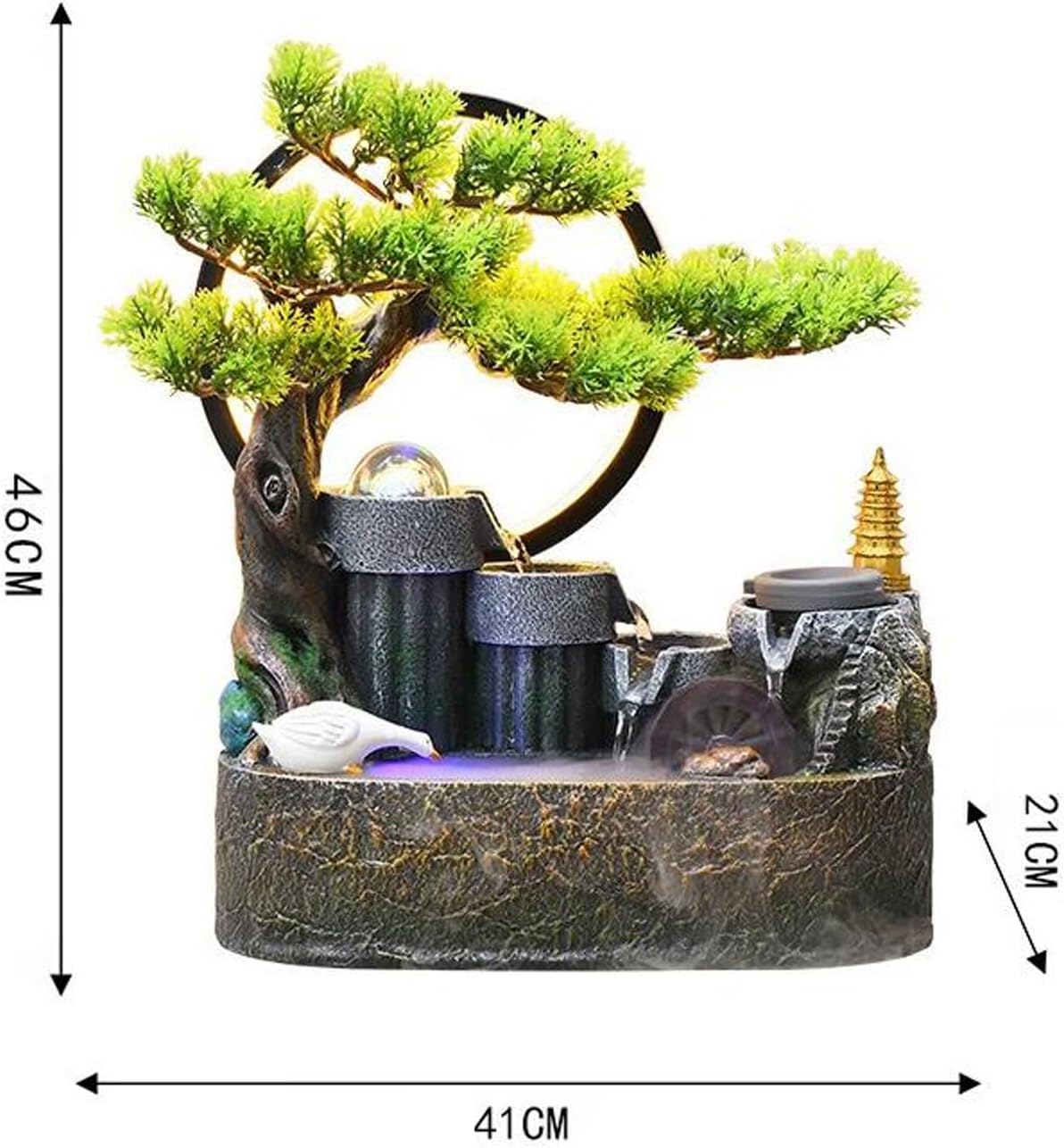 Elegant Indoor Water Fountain with Rockery and Bonsai Design