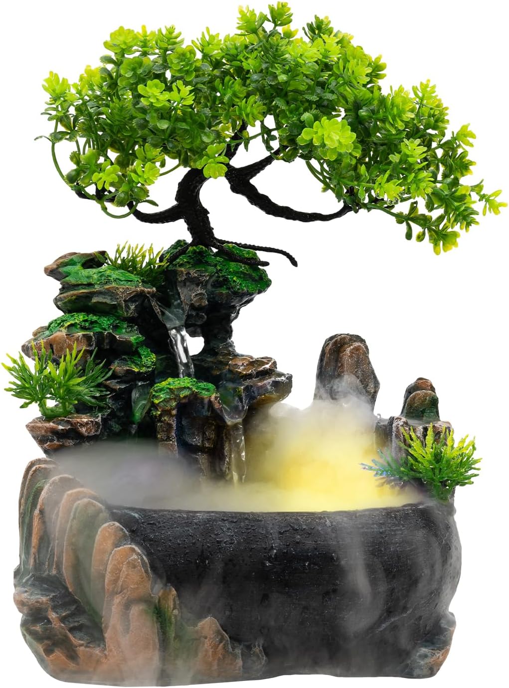 Waterfall Fountain Tabletop Decor with LED Light and Atomizer Black