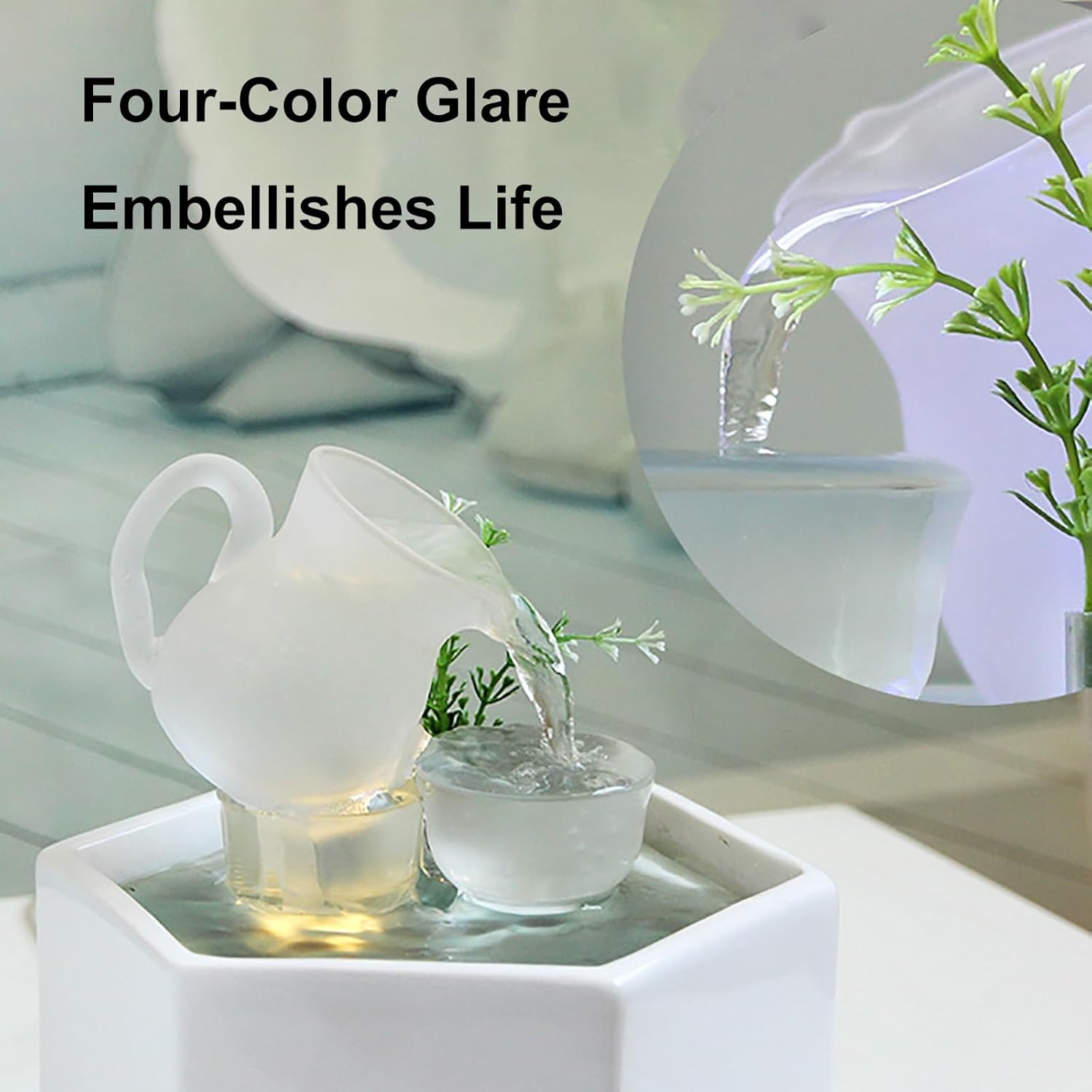 Ceramic Indoor Fountain with LED Light for Home Office
