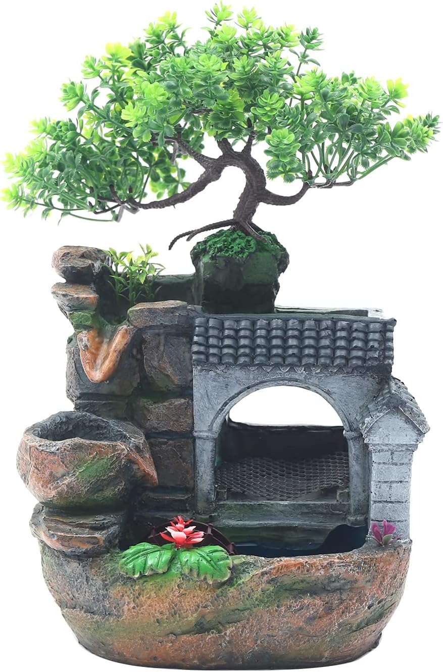 LENGBULIN Indoor Water Fountain with LED Light and Automatic Pump