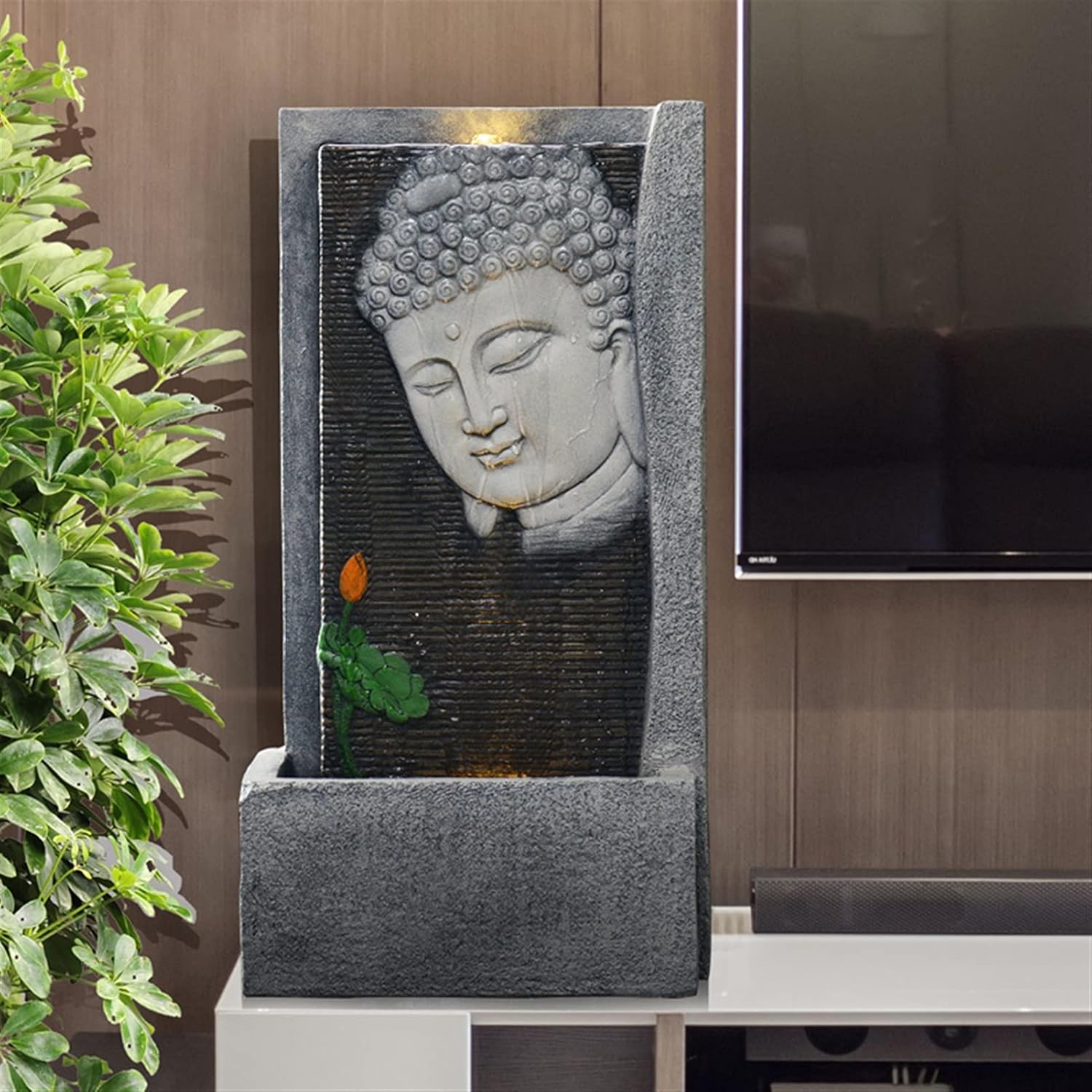 Buddha Tabletop Water Fountain with Light - Zen Indoor Fountain