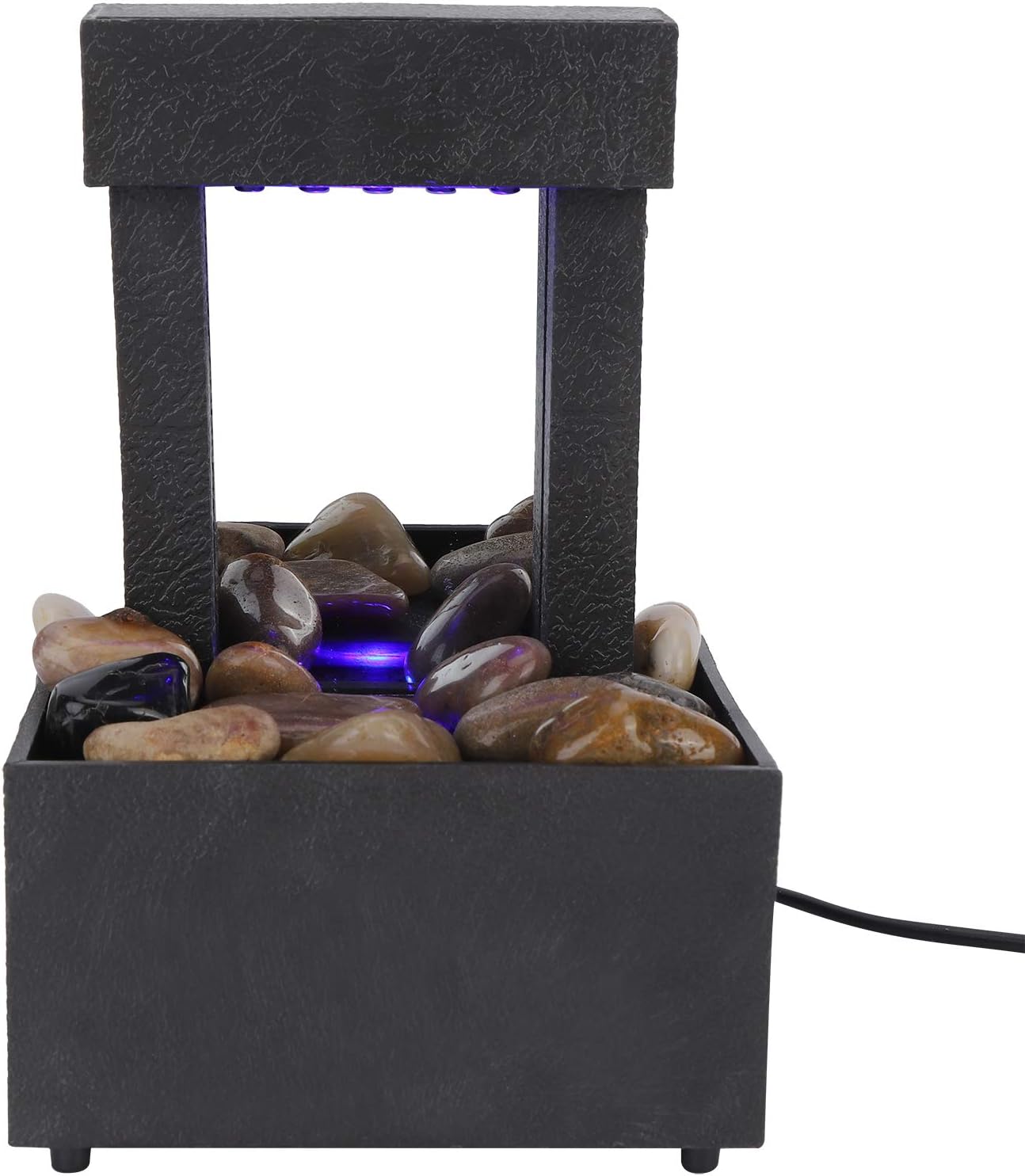 Tabletop Fountain with LED Lights and Stones for Home Office