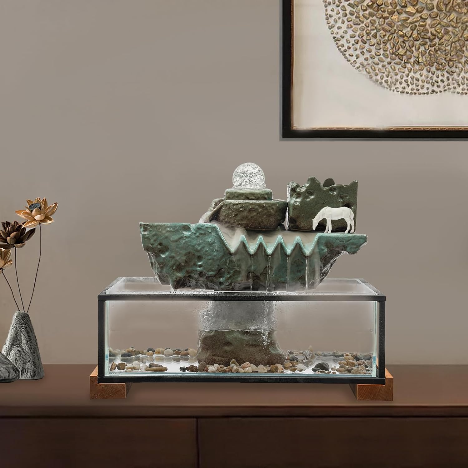 Eco-friendly Tabletop Water Fountain with LED Light and Mist Plants