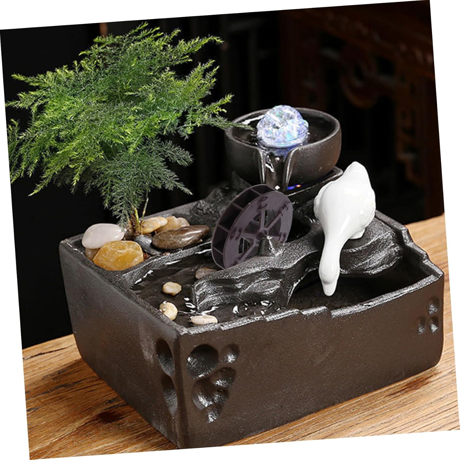 Cabilock 2pcs Rotating Water Wheel Fountain Decor