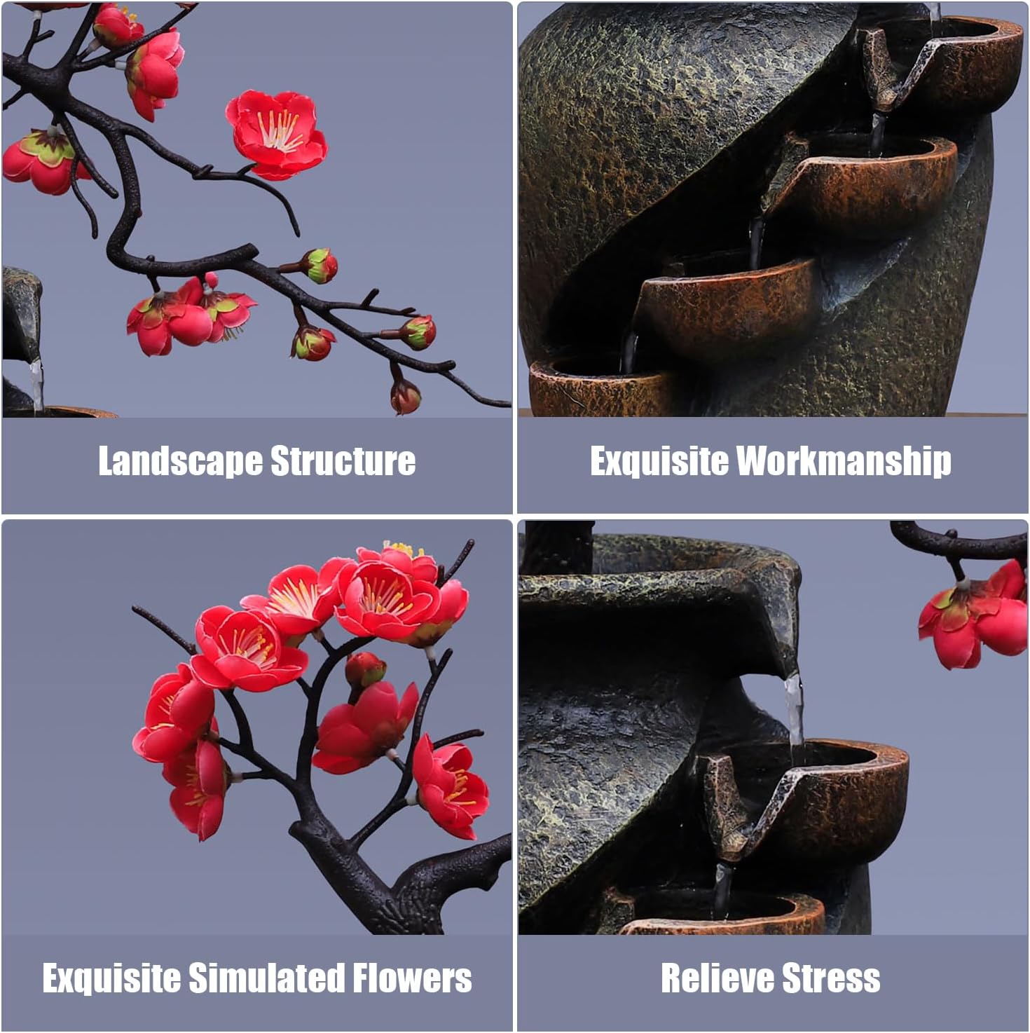 Desktop Flower Vase Bonsai Waterfall Fountain for Home Office Bedroom