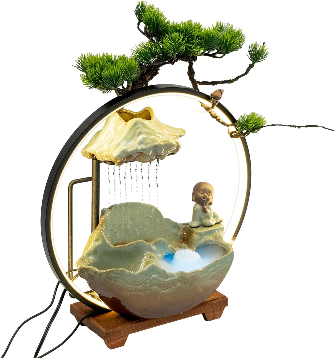 Elegant Tabletop Water Fountain with LED Light and Mist Function