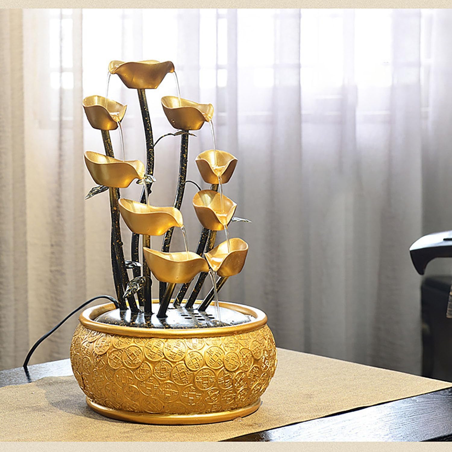 Gold 4-Tier Money Tree Tabletop Waterfall Fountain for Indoor Zen Meditation and Relaxation 1
