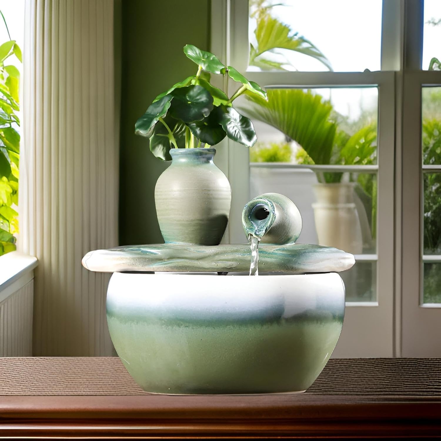 827 Inch Ceramic Tabletop Fountain with Free Crystals