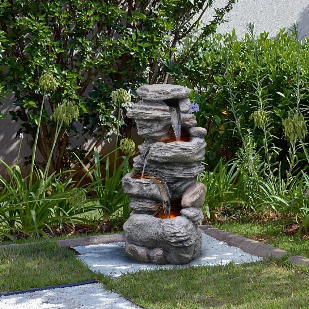 Outdoor Cascading Bowls LED Water Fountain for Garden and Porch