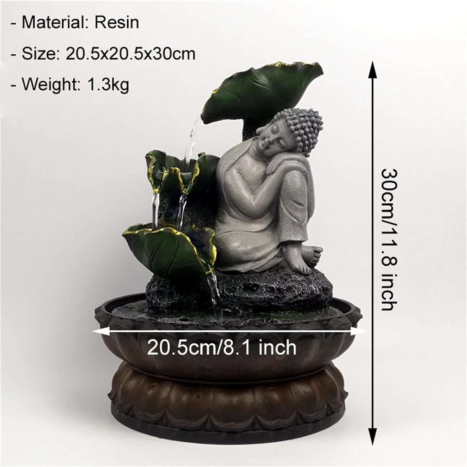 Compact Zen Buddha Tabletop Fountain - Grey