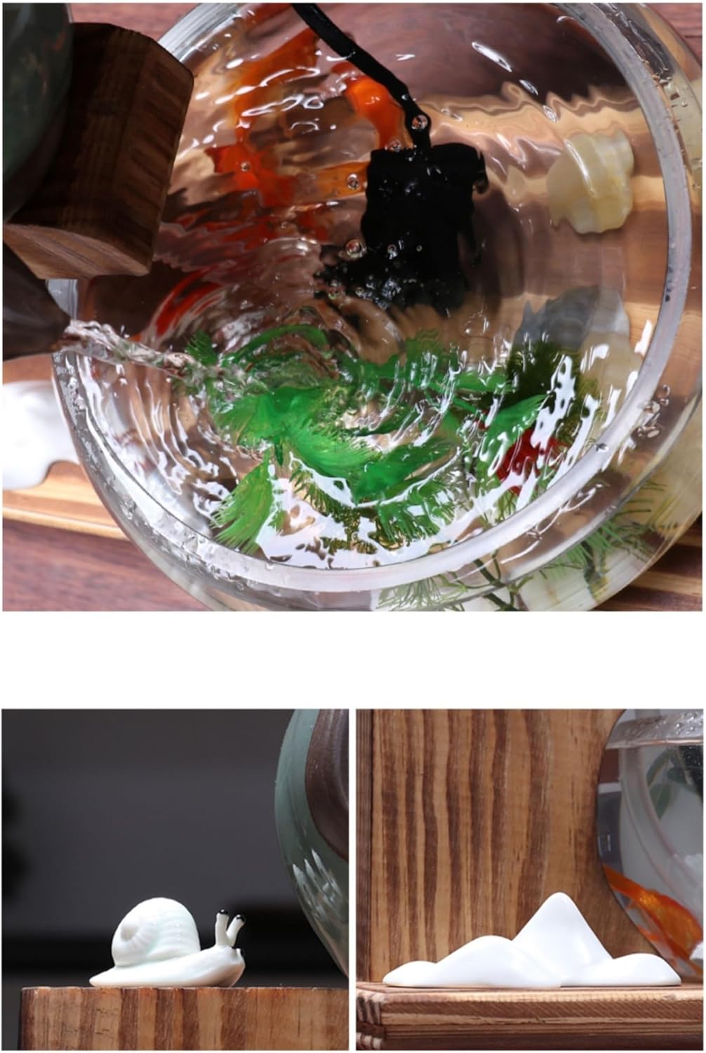 Feng Shui Water Fountain Ornament Elegant Glass Fish Tank with Zen Waterfall