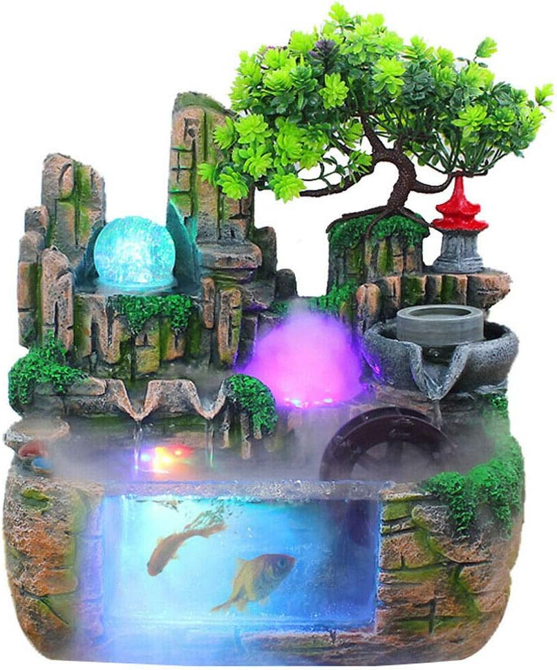 Indoor Waterfall Fountain with LED Lights and Aquarium