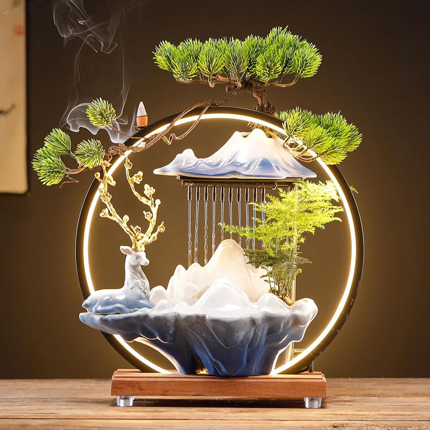 Zen Indoor Waterfall Fountain with Mist and LED Light