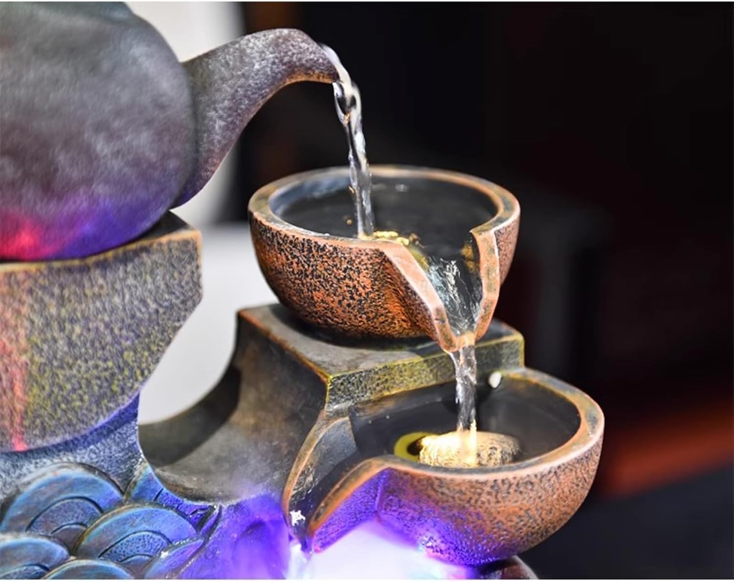 Soothing Tabletop Water Fountain with Tiered Bowls Design