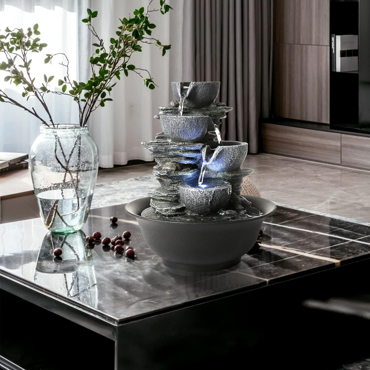 WICHEMI Indoor Waterfall Fountain with LED Light