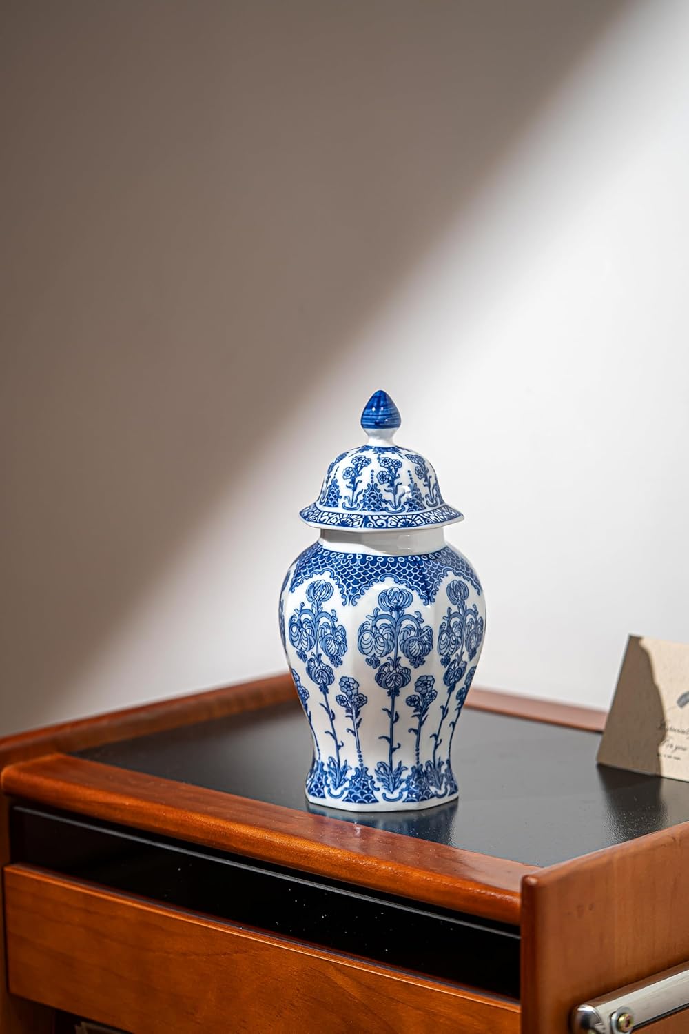Blue and White Ginger Jar 10 Inch Ceramic Decor