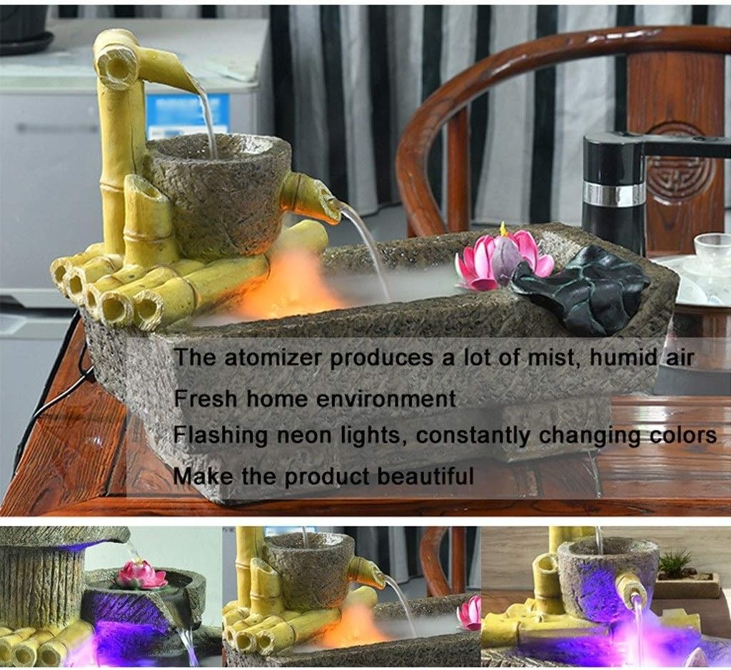 Tabletop Water Fountain with Humidifier and LED Lights Grey