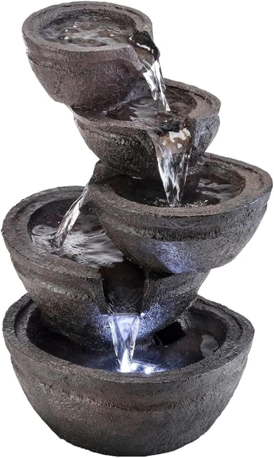 5-Tiered Stone Bowls Water Fountain with LED Lights for Table or Desk