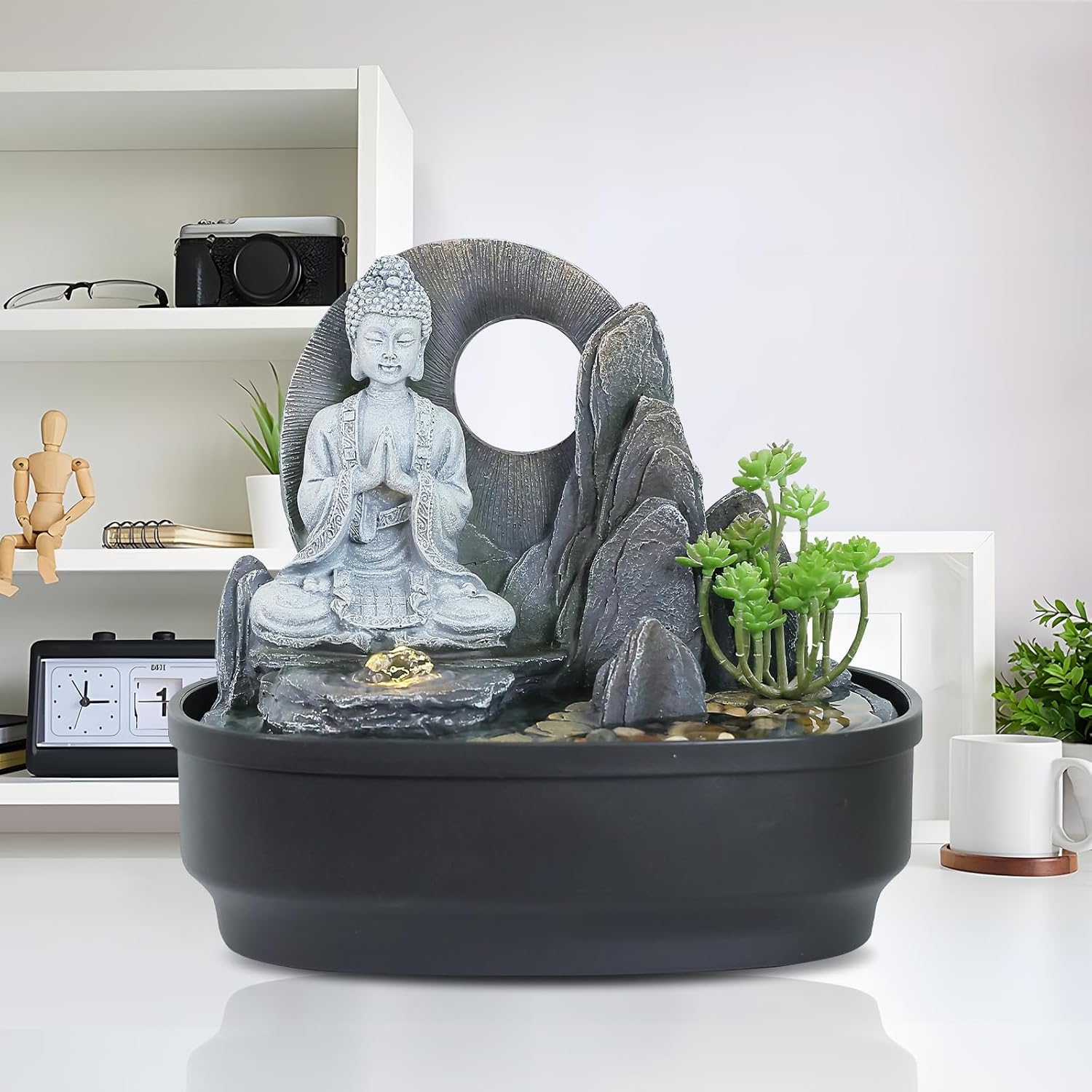 Zen Buddha Desktop Water Feature Fountain for Home Office