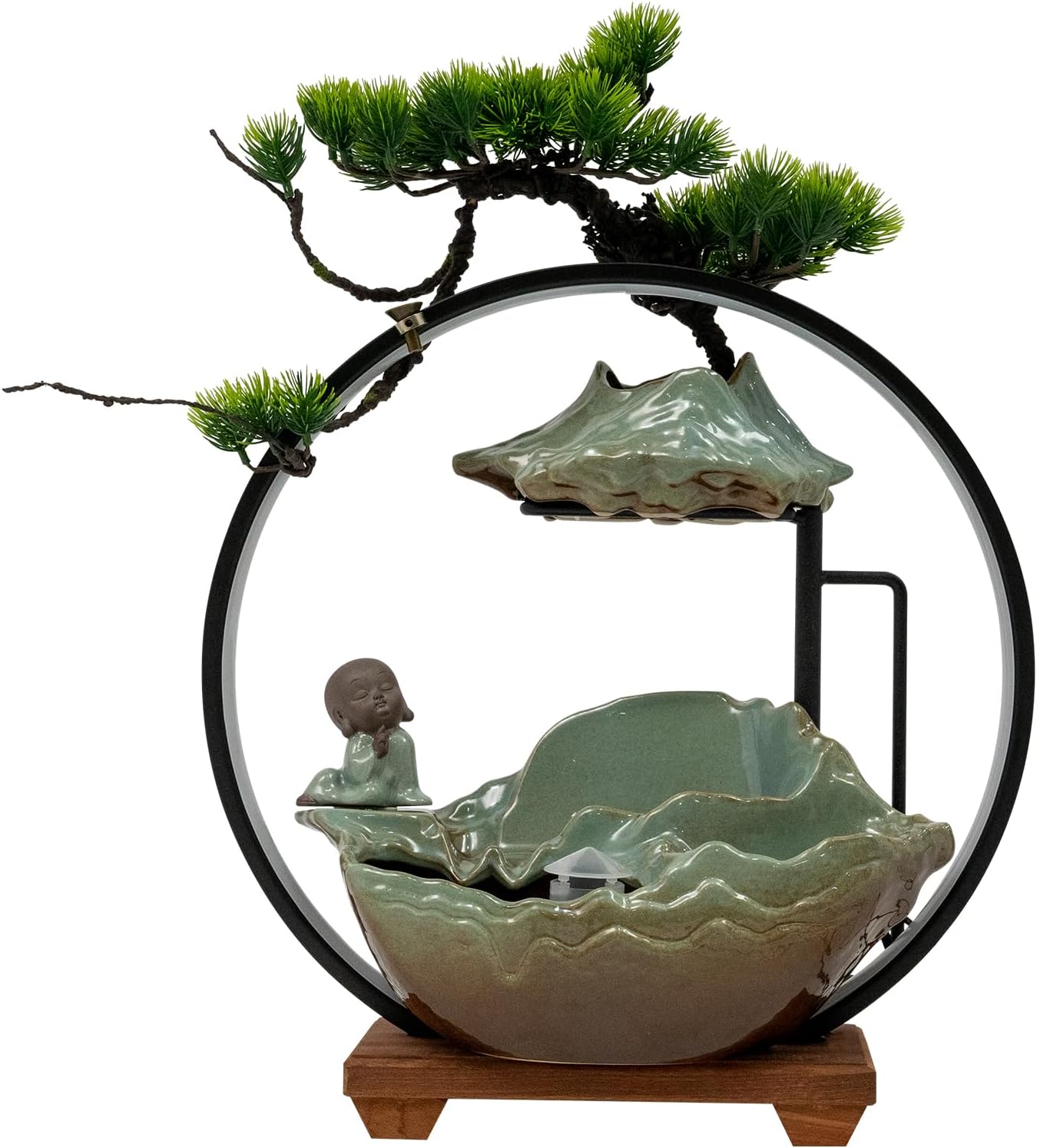 Tabletop Water Fountain with LED Light and Mist for Feng Shui Meditation and Home Decor