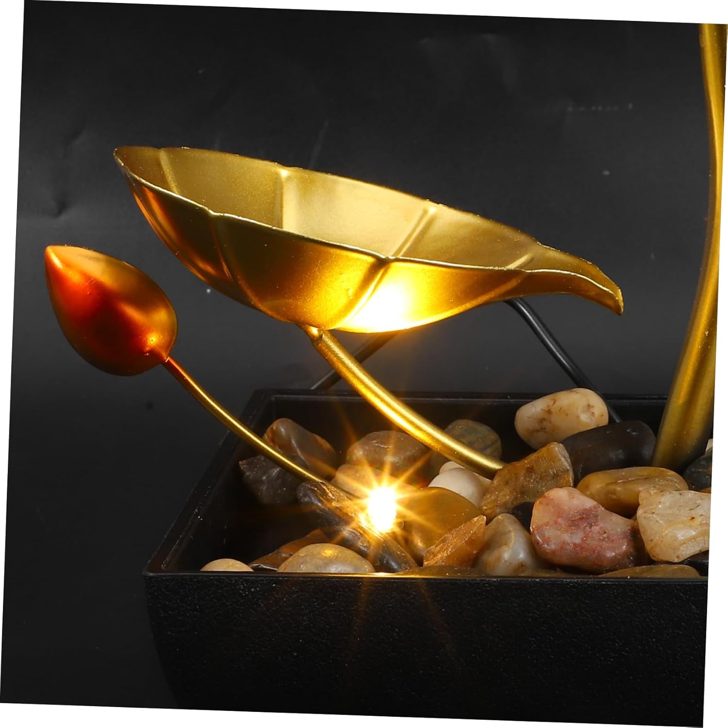 STOBAZA Indoor Water Fountain with Lotus Leaf and River Rocks USB-Powered Air Humidifier for Relaxation and Decor