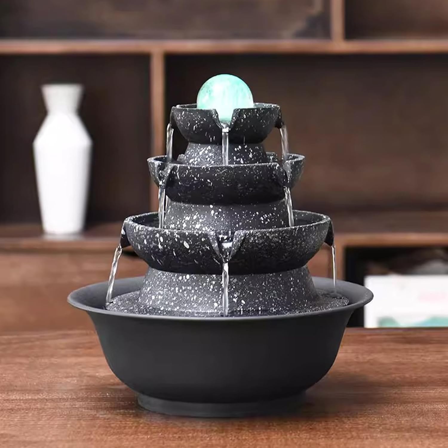 Elegant Tabletop Water Fountain with Rotating Water Ball and LED Light