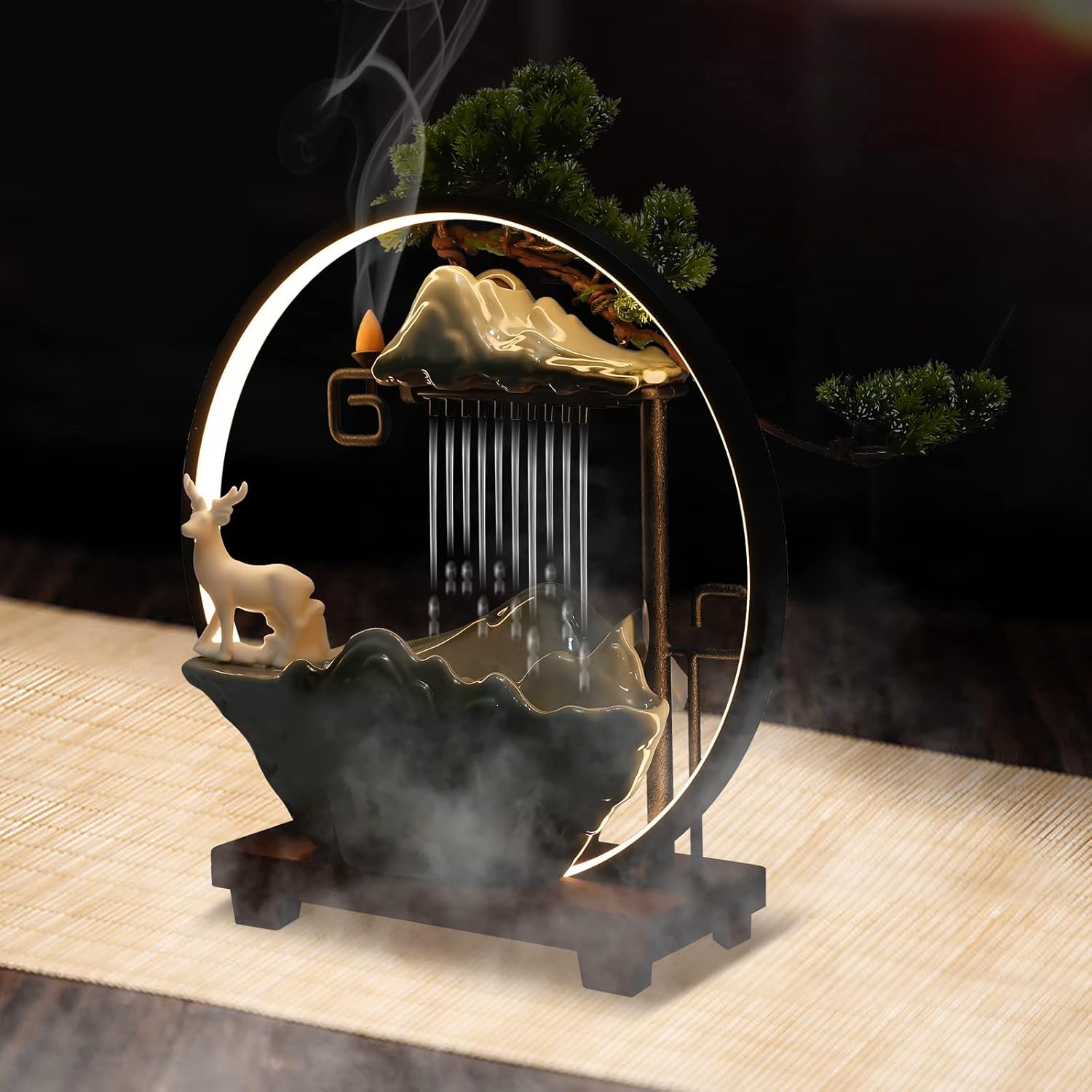 Small Indoor Fountain with LED Fog and Deer Decoration