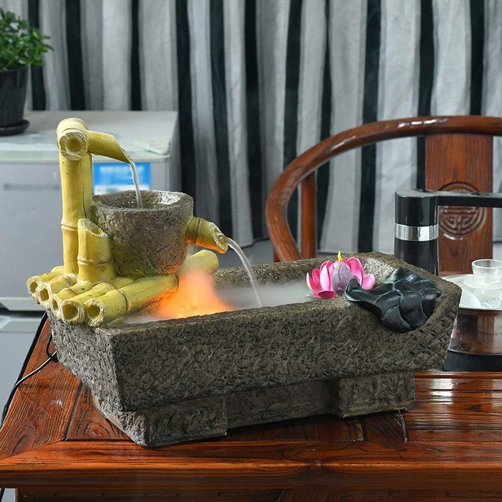 Tabletop Water Fountain with Humidifier and LED Lights Grey