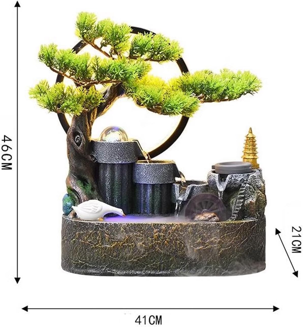 Elegant Desktop Water Fountain with Light and Bonsai