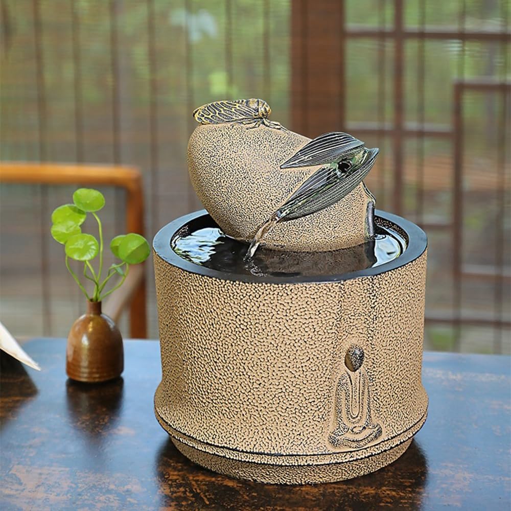 Elegant Desktop Water Fountain with Meditation Symbols