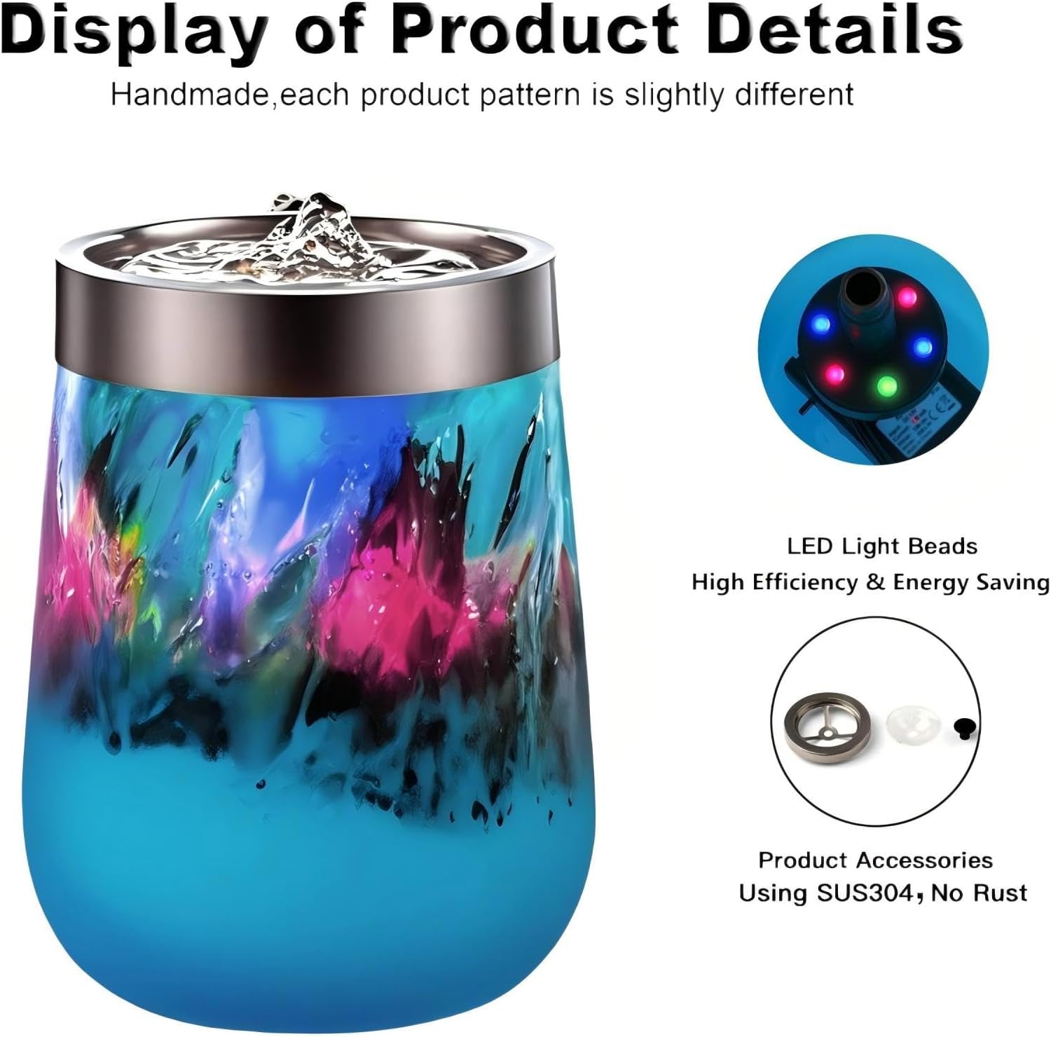 Voreen Handblown Glass Tabletop Fountain with Color Changing Glow