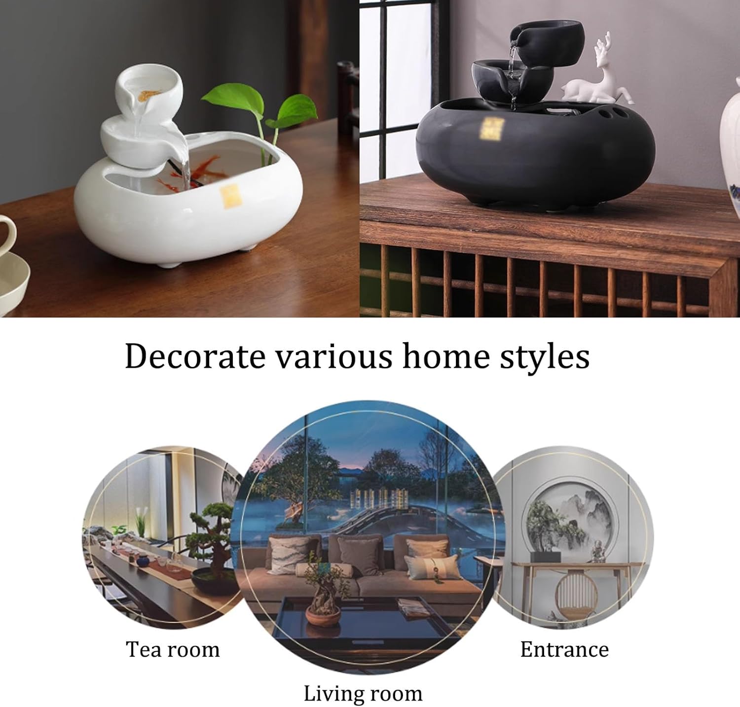 Creative Ceramic Water Circulation Tabletop Fountain with Atomizer