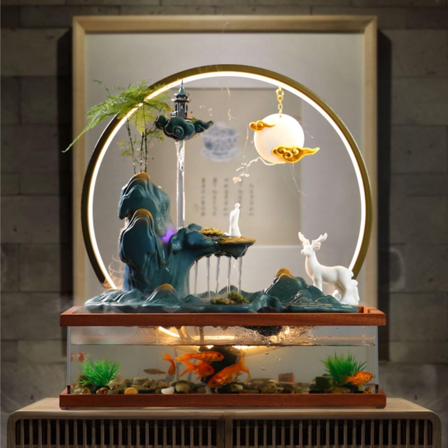 Zen Waterfall Fountain with Goldfish Decor