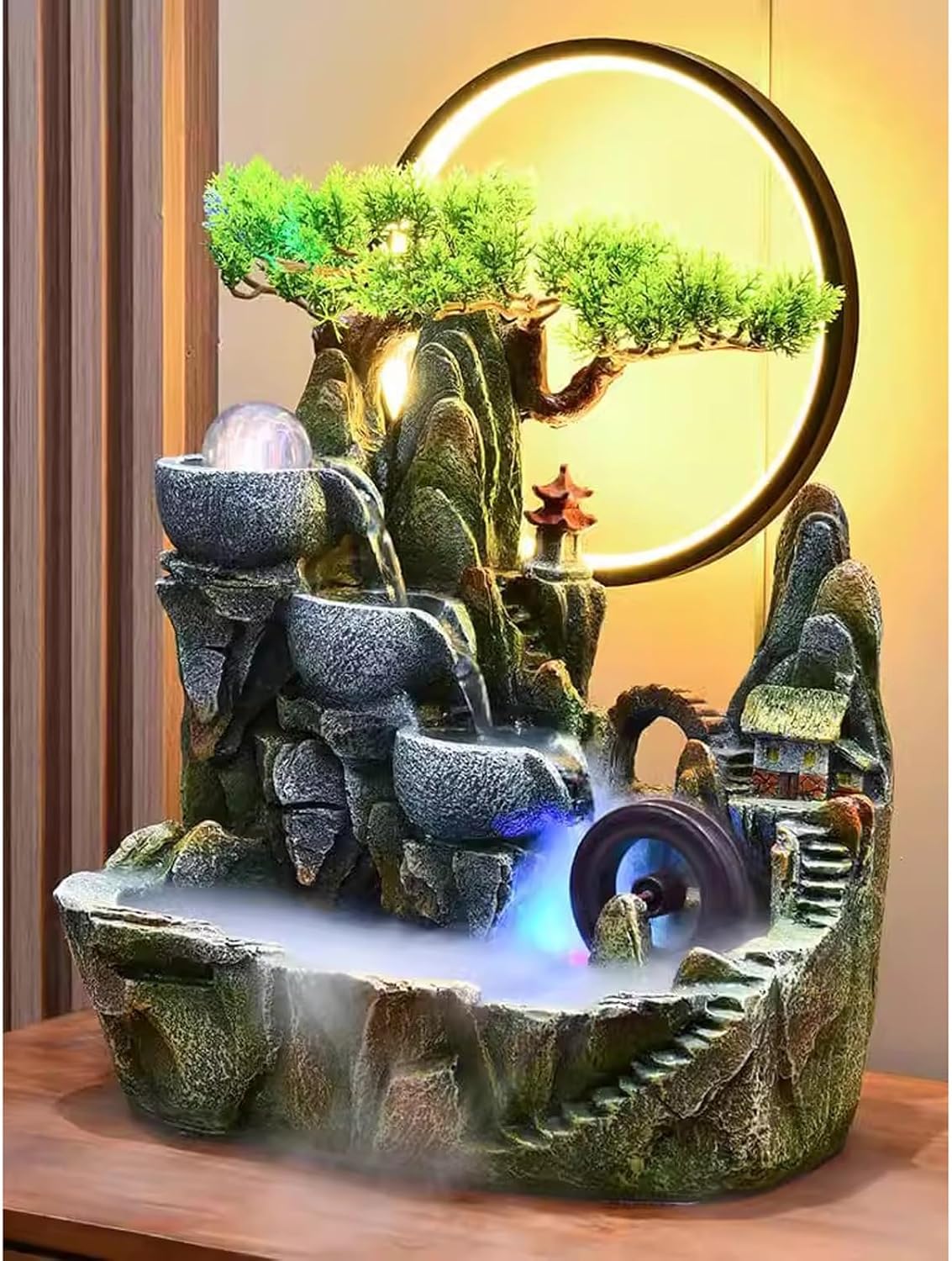 Indoor Fountain with LED Light and Simulated Waterfall