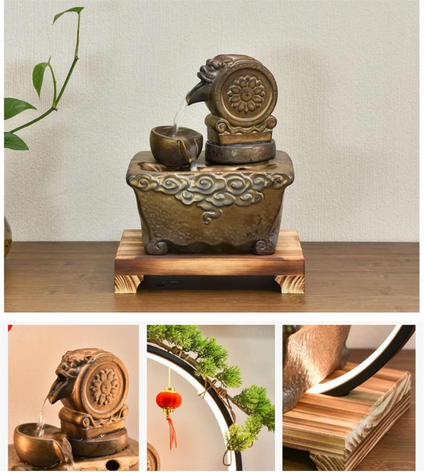 Charmful Ceramic Tabletop Fountain with LED Light