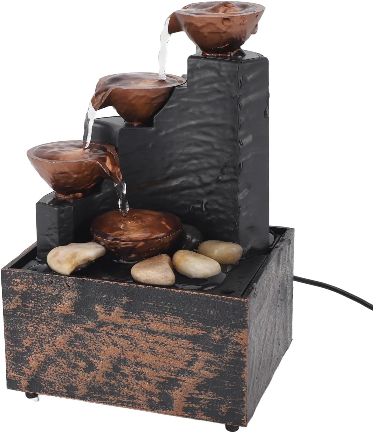USB Water Fountain Decorative Tabletop Zen Decor with LED Light