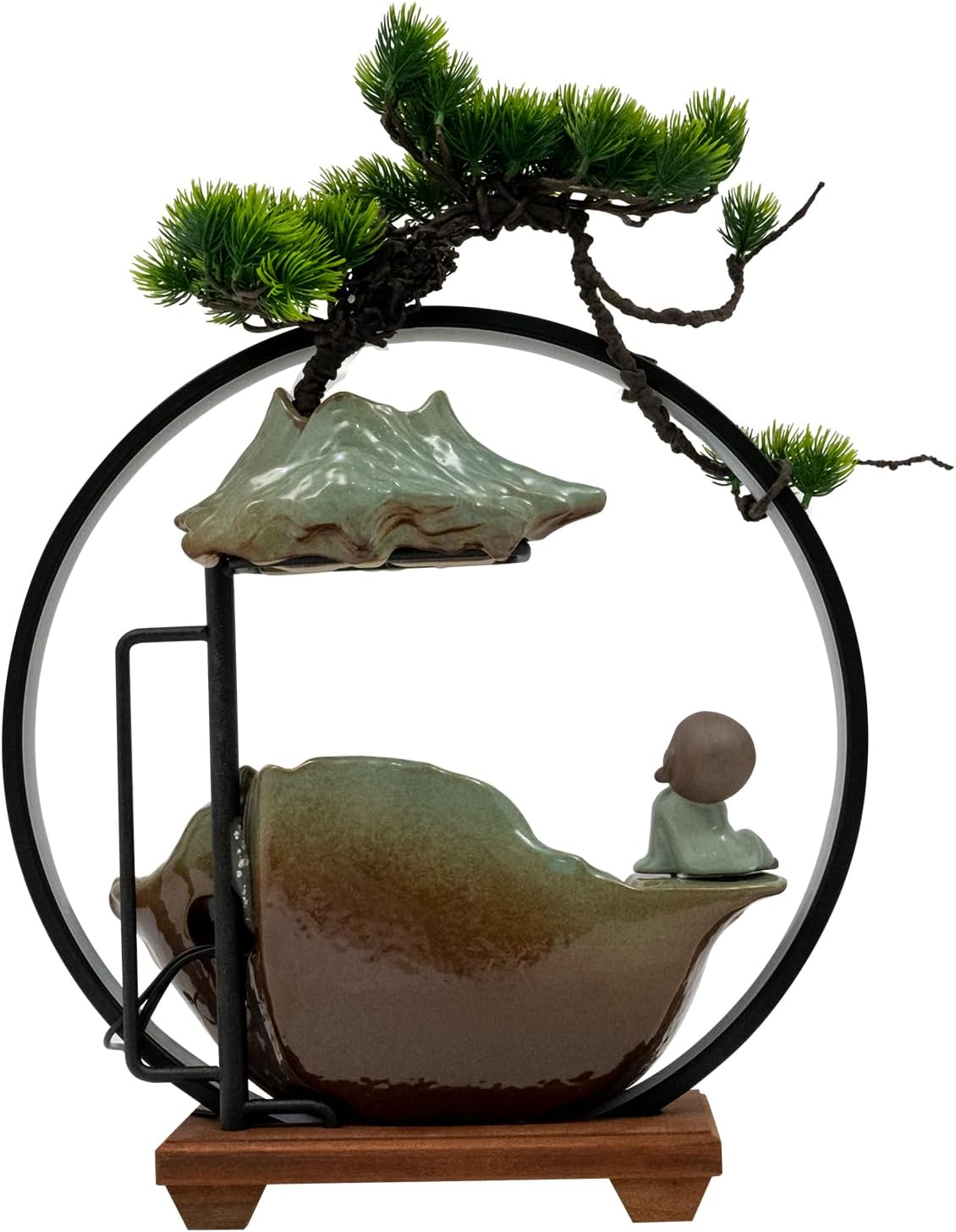 Tabletop Water Fountain with LED Light and Mist for Feng Shui Meditation and Home Decor