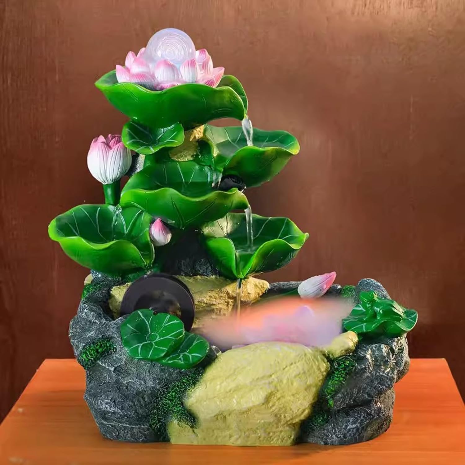 Elegant Desktop Water Fountain with Lotus and Flowing Water