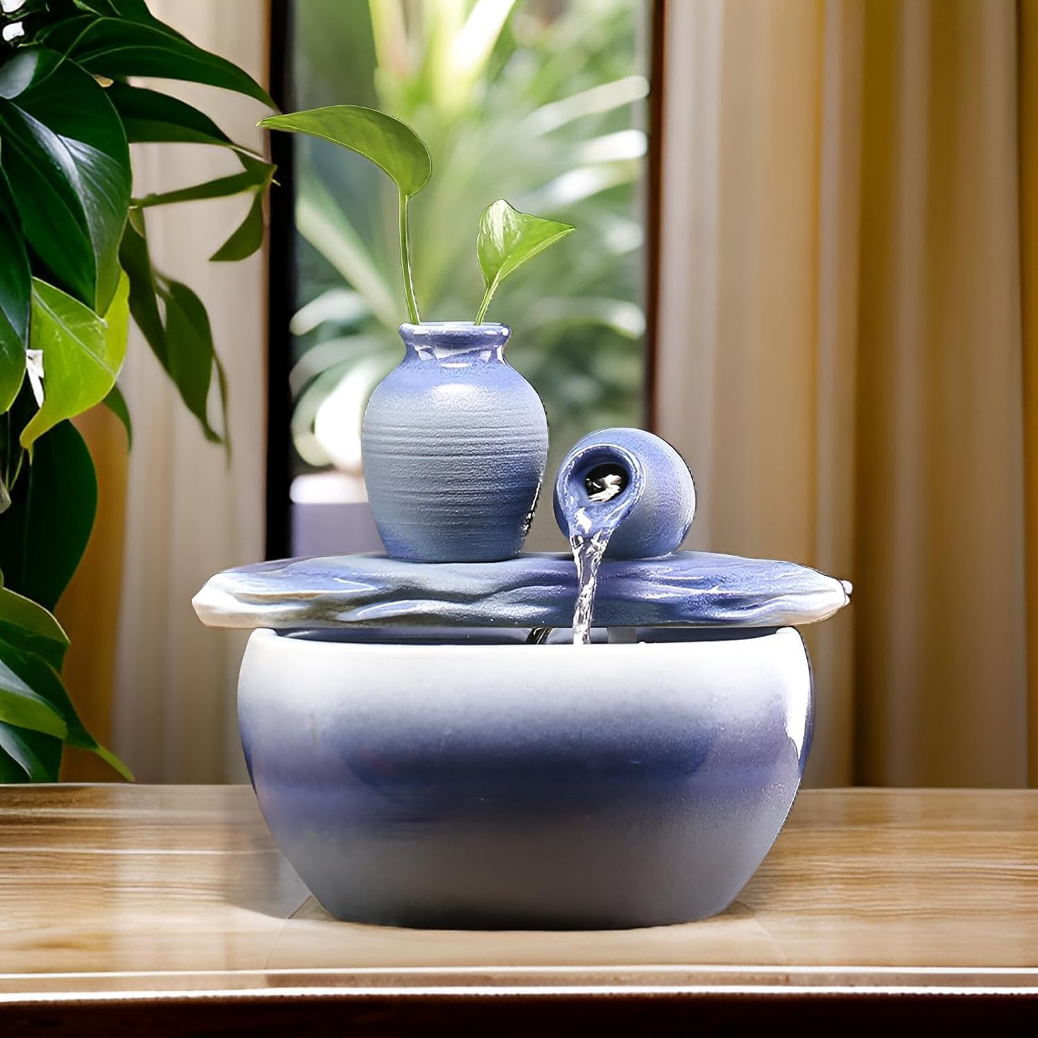 827 Inch Ceramic Tabletop Fountain with Free 10PCS Crystals