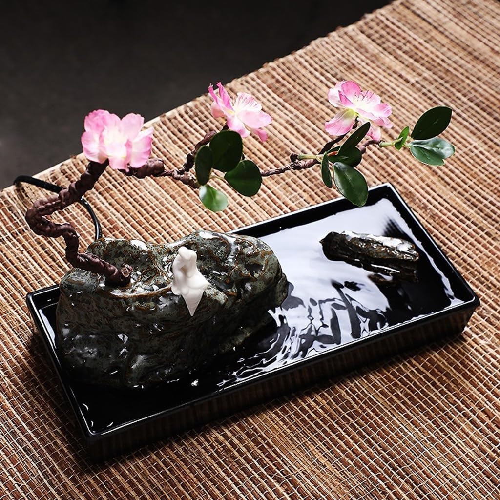 Wooden Water Fountain with Rockery Design for Home Office Desk
