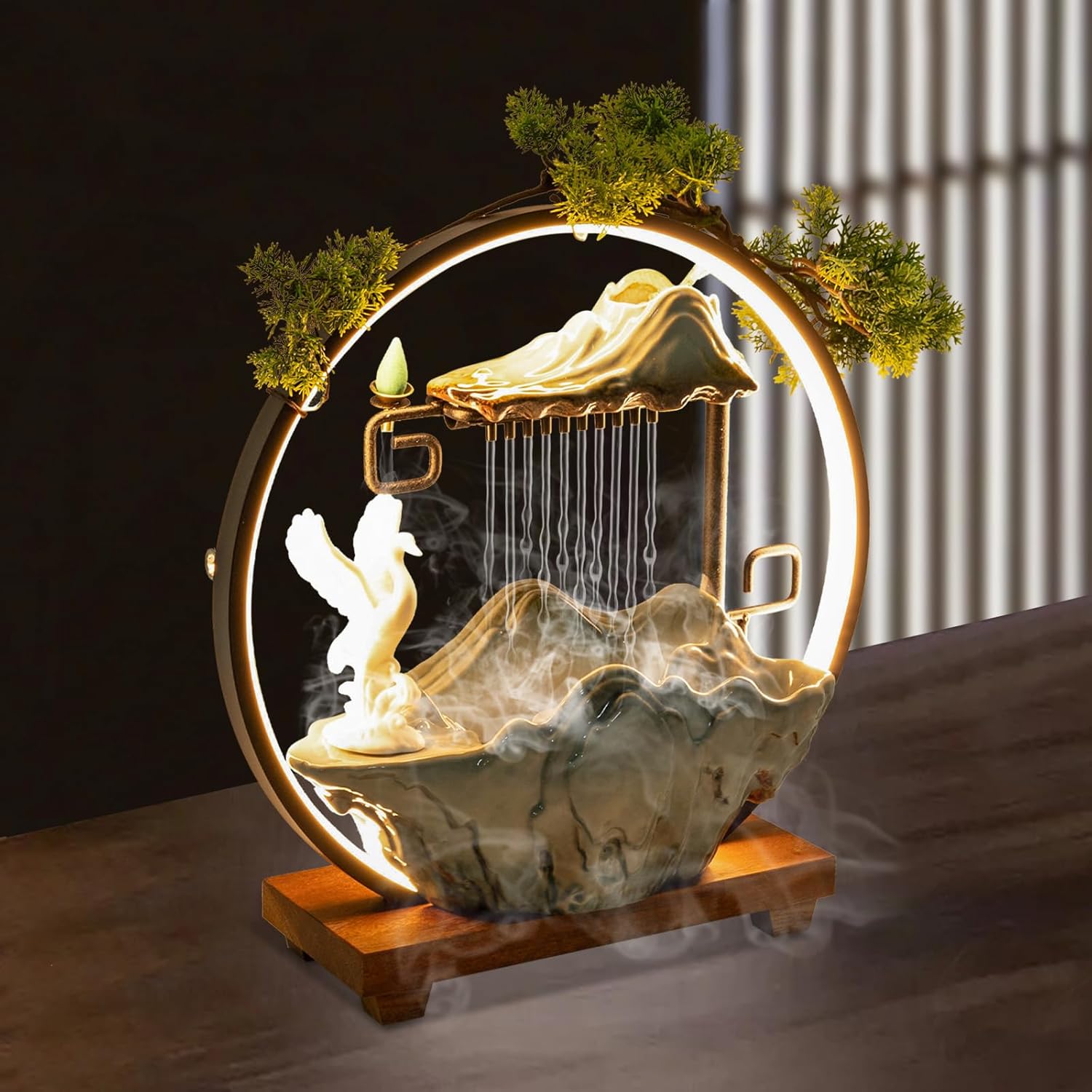 Indoor Waterfall Fountain with LED Lights and Pump