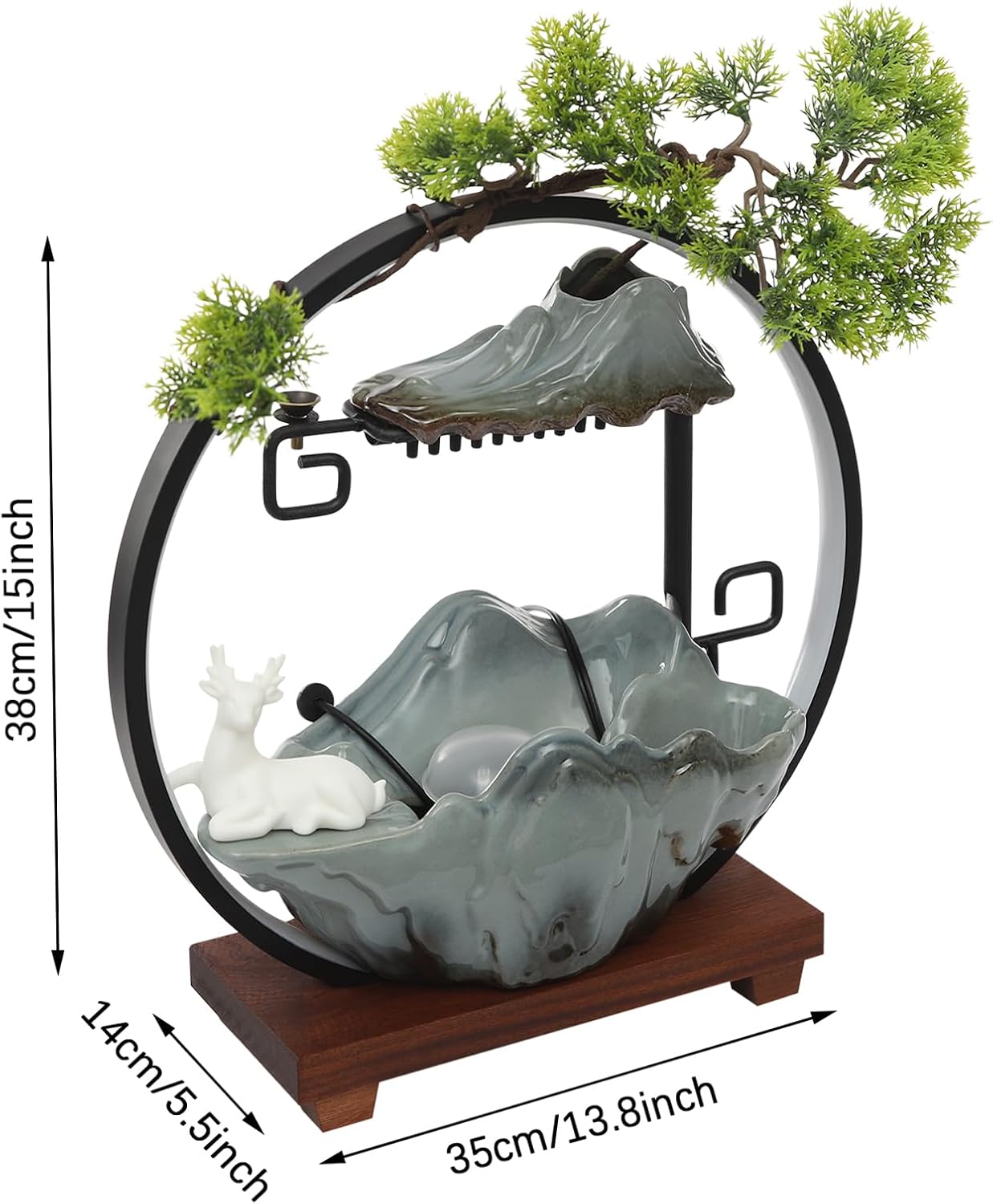 Chinese Style Landscape Deer Indoor Water Fountain with LED Light and Mist 1