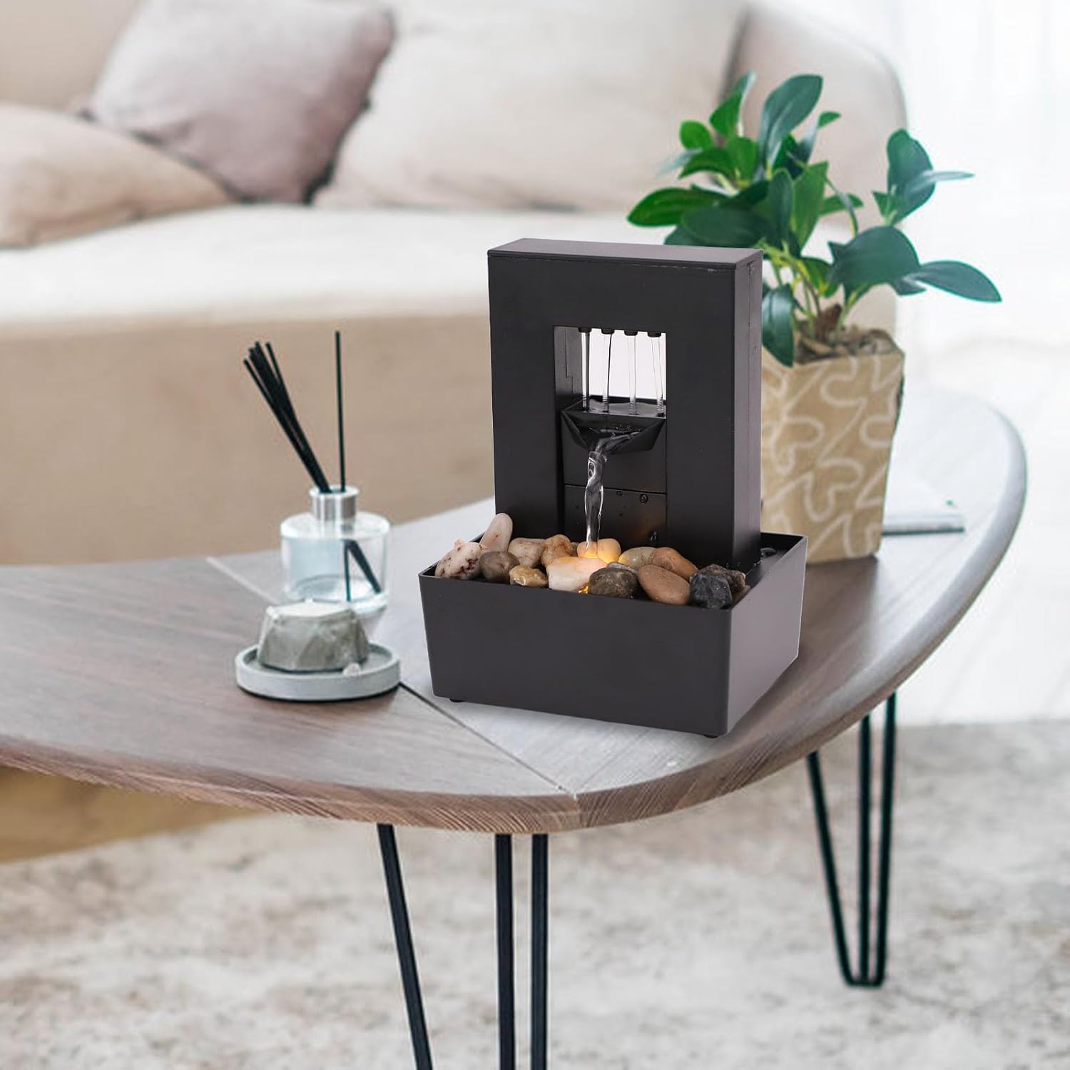 Tabletop Water Fountain with LED Light and Pebbles