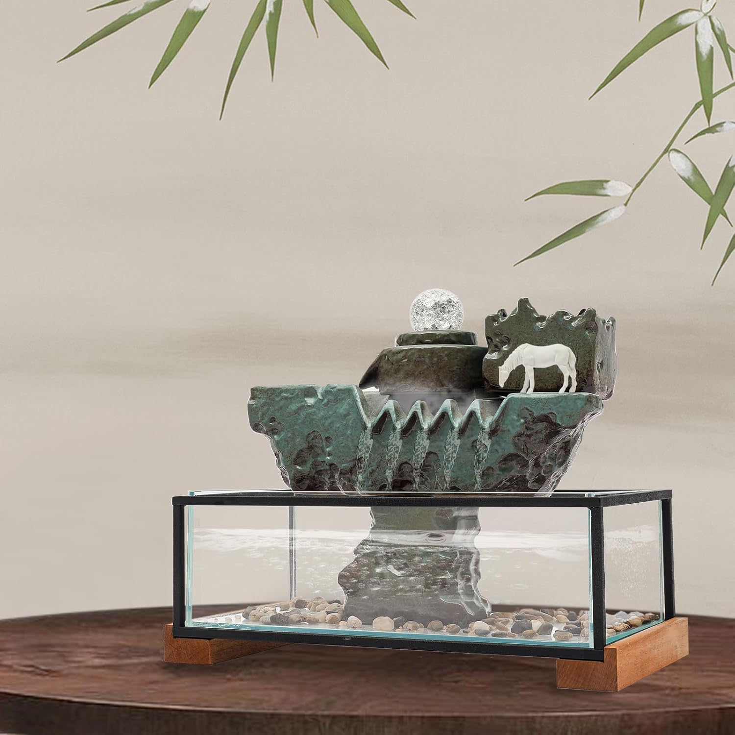 Eco-friendly Tabletop Water Fountain with LED Light and Mist Plants