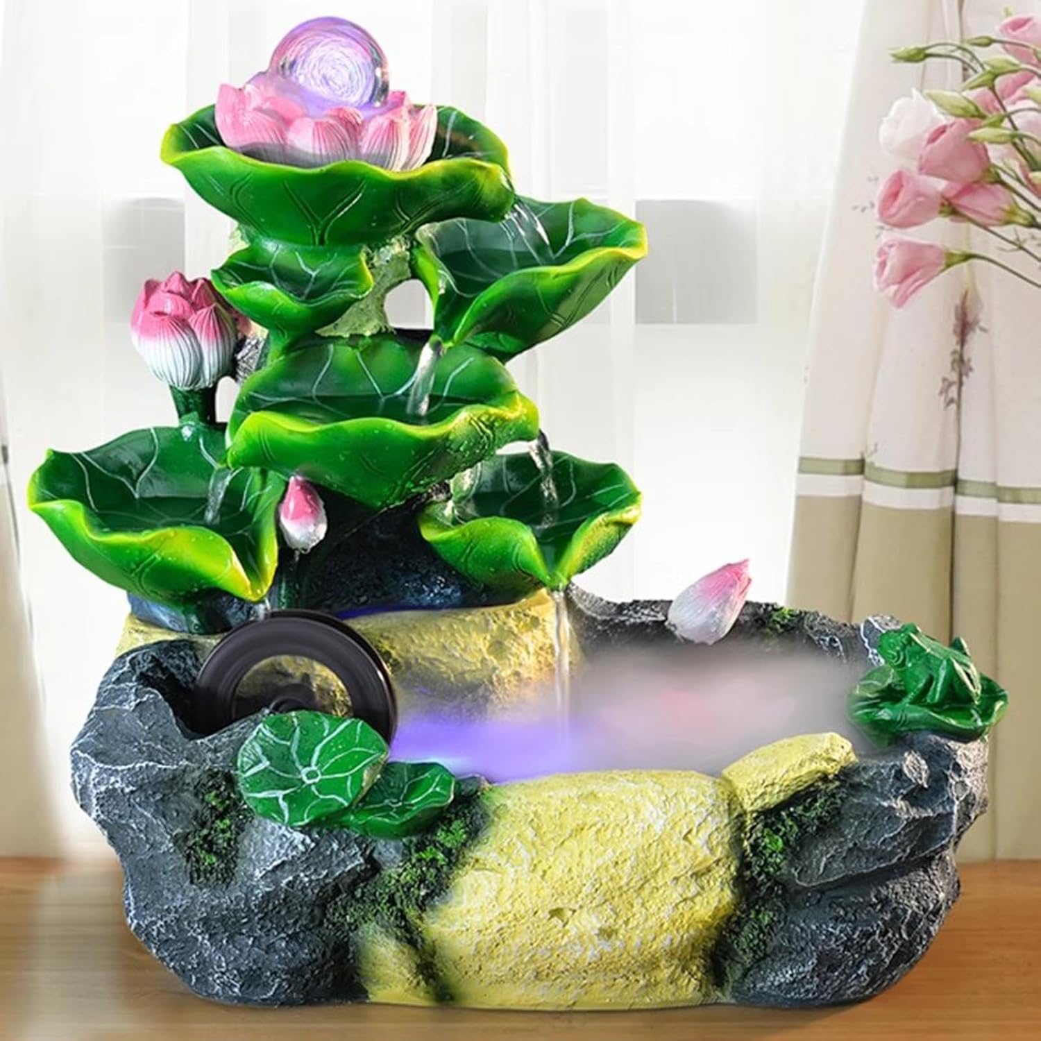 Elegant Desktop Water Fountain with Lotus and Flowing Water