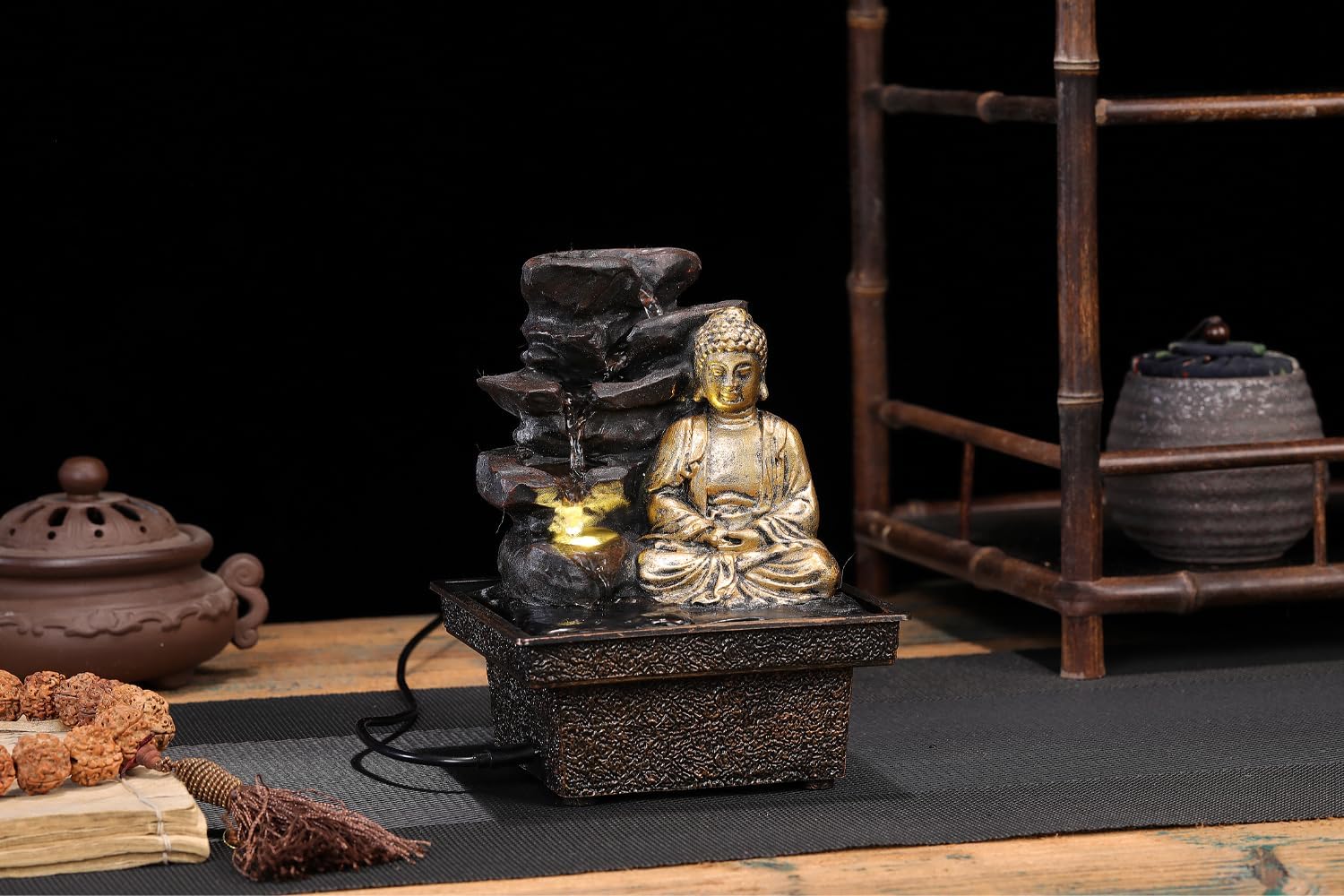 Seyee Bro Tabletop Water Fountain Buddha Statue