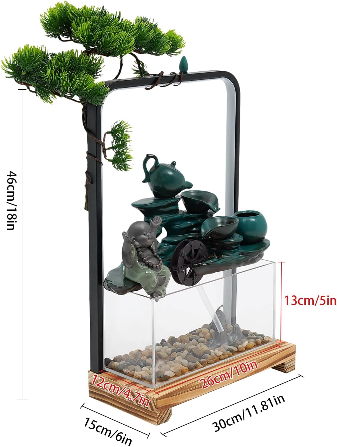 Wanlecy Tabletop Water Fountain with LED Lights and Fish Tank