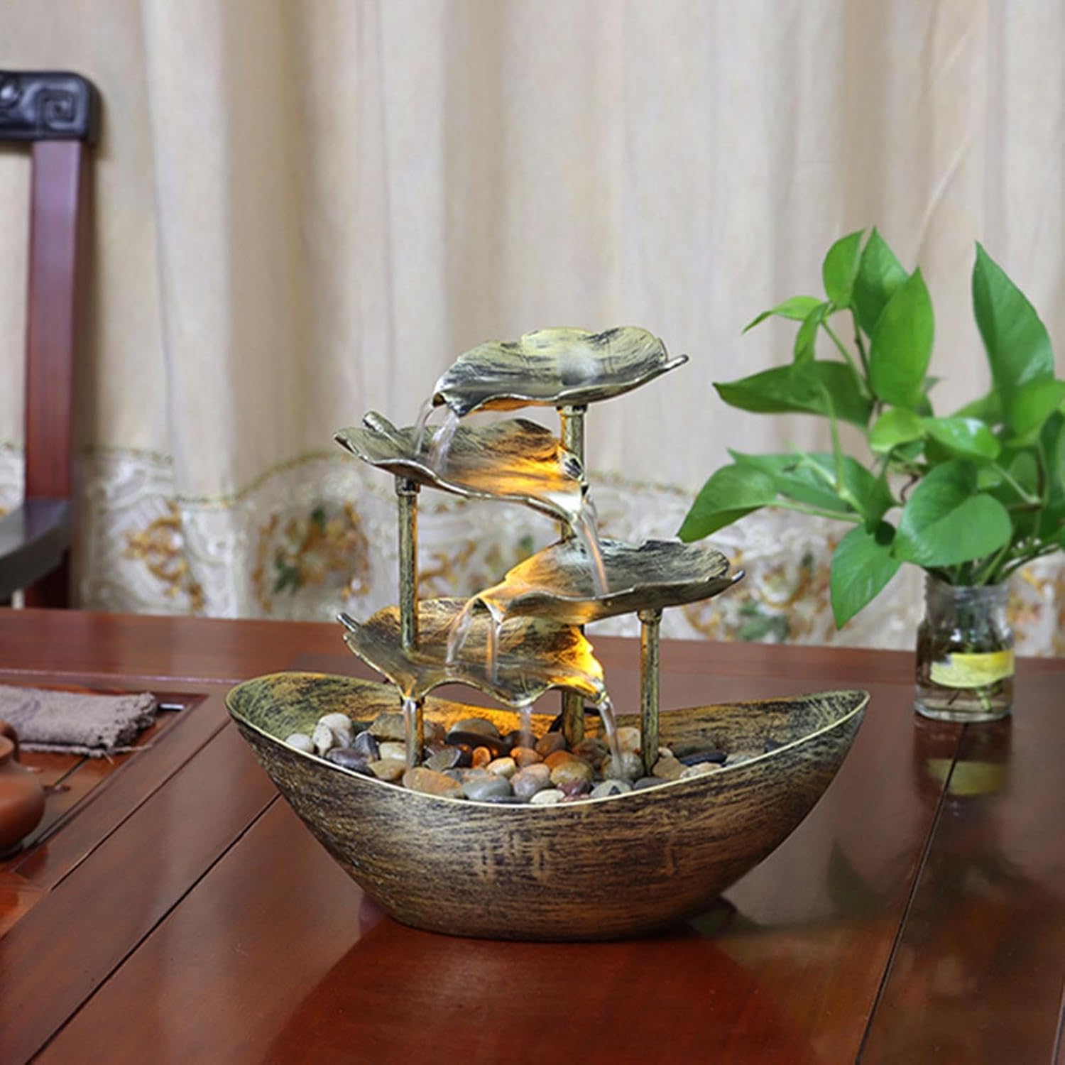 Tabletop Waterfall Fountain - 4 Tier with USB Pump and LED Lights