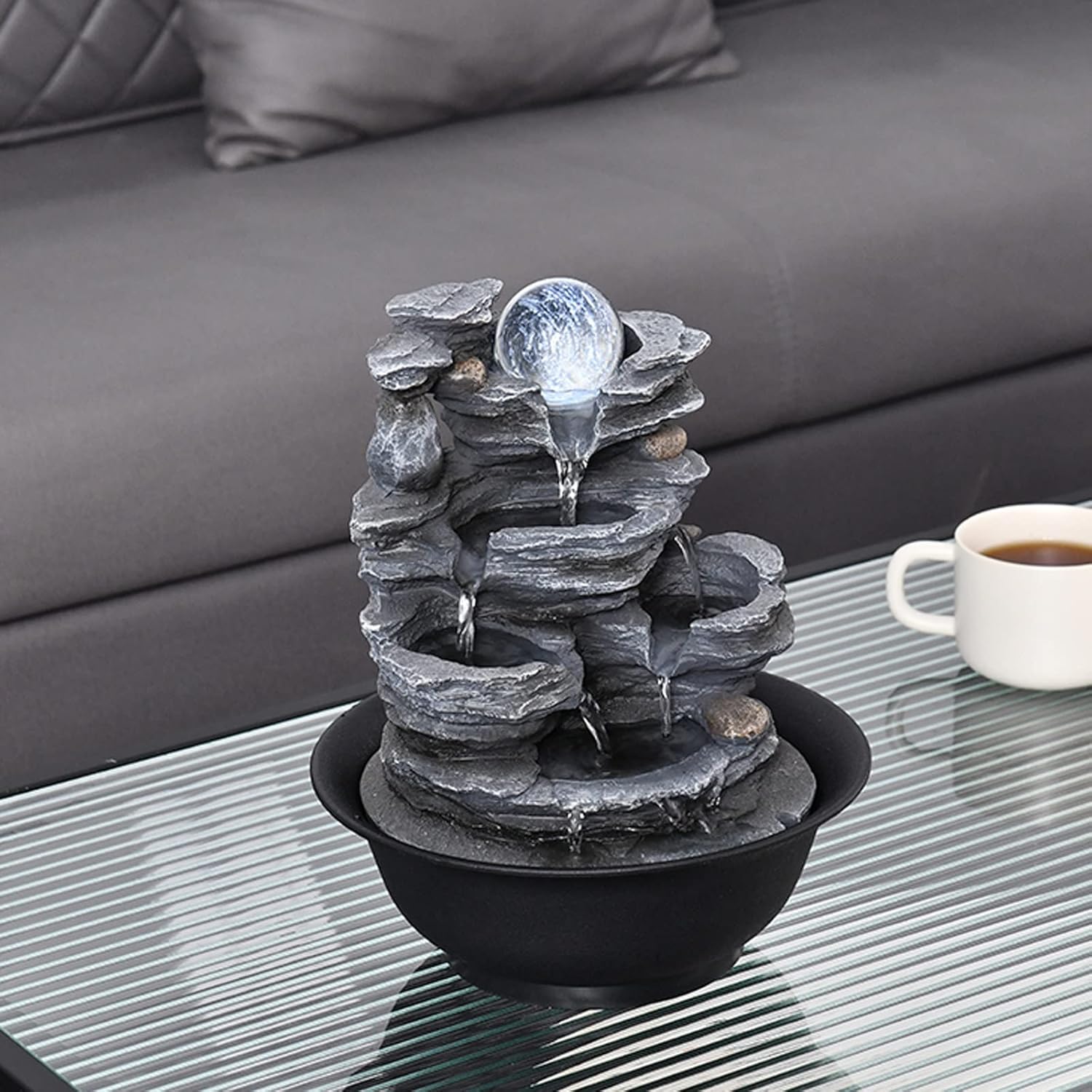 XRXwuf689 Desktop Water Fountain with Resin Laminated Rock